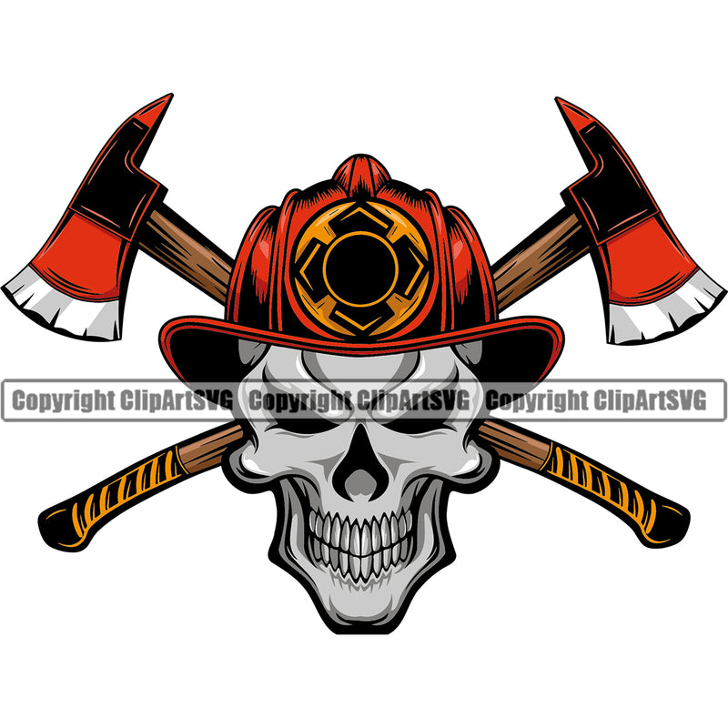 Firefighting Firefighter Fire Fighting Fireman Skull Skeleton Color Head Rescue Equipment Helmet Safety Danger Protection Department Hero Mascot Firemen Gear Flame Fighter Emergency Art Logo Clipart SVG