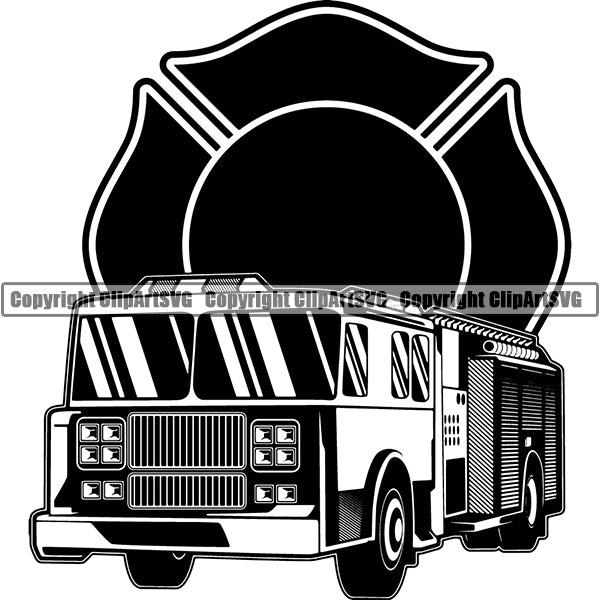 Firefighting Firefighter Fire Fighting Vehicle Car Truck Design Element Fireman Rescue Equipment Helmet Safety Danger Protection Department Hero Work Firemen Occupation Gear Flame Fighter Emergency Art Design Logo Clipart SVG