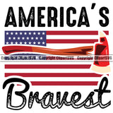 Firefighting Americas Bravest Quote Axe Colorful United States America American Flag White Design Fireman Rescue Equipment Helmet Safety Danger Protection Department Hero Work Firemen Occupation Gear Flame Fighter Emergency Art Logo Clipart SVG