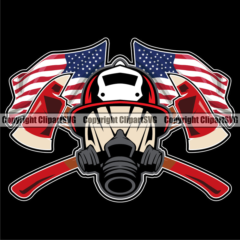 Firefighting Firefighter USA Flag Color Design Black Background Element Fire Fighting Fireman Rescue Equipment Helmet Safety Danger Protection Department Hero Work Firemen Occupation Gear Flame Fighter Emergency Art Logo Clipart SVG