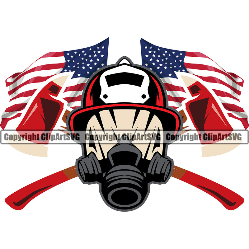 Firefighting Firefighter Fire Fighting Fireman Rescue Equipment United States America American Flag Color Design Element Helmet Safety Danger Protection Department Hero Work Firemen Occupation Gear Flame Fighter Emergency Art Design Logo Clipart SVG