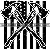 Firefighting Fire Fighting Fireman United States America American Flag Under Axe Design Element Rescue Equipment Helmet Safety Danger Protection Department Hero Work Firemen Occupation Gear Flame Fighter Emergency Art Design Logo Clipart SVG