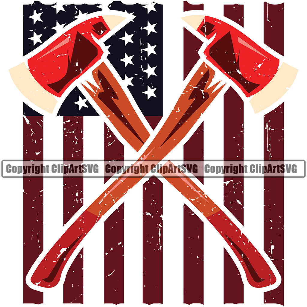 Firefighting Firefighter Fire Fighting Fireman United States America American Flag Color Design Element Rescue Equipment Helmet Safety Danger Protection Department Hero Work Firemen Occupation Gear Flame Fighter Emergency Art Design Logo Clipart SVG