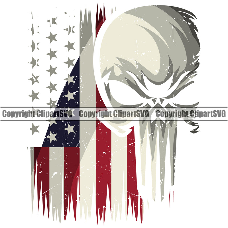 Firefighting Firefighter United States America American Flag Skull Skeleton Head Color Design Element Fireman Rescue Equipment Helmet Safety Danger Protection Department Hero Work Firemen Occupation Gear Flame Fighter Emergency Art Design Logo Clipart SVG