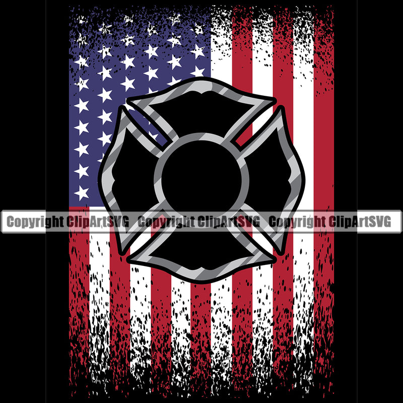 Firefighting Firefighter United States America American Flag Color Black Ground Black Design Element Fighting Fireman Rescue Equipment Helmet Safety Danger Protection Hero Work Firemen Occupation Gear Fighter Emergency Art Logo Clipart SVG
