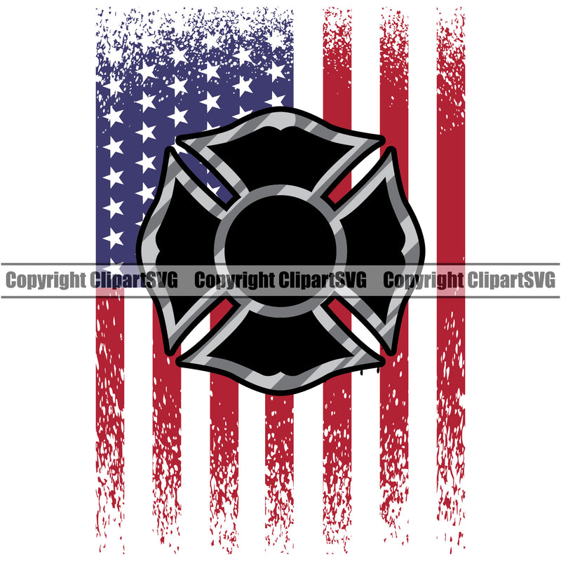 Firefighting Firefighter Fire Fireman United States America American Flag Design Element Rescue Equipment Helmet Safety Danger Protection Department Hero Work Firemen Occupation Gear Flame Fighter Emergency Art Logo Clipart SVG