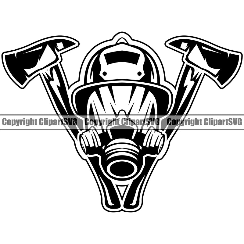 Firefighting Firefighter Fire Fighting Black White Color Design Element Fireman Rescue Equipment Helmet Safety Danger Protection Department Hero Work Firemen Occupation Gear Flame Fighter Emergency Art Logo Clipart SVG