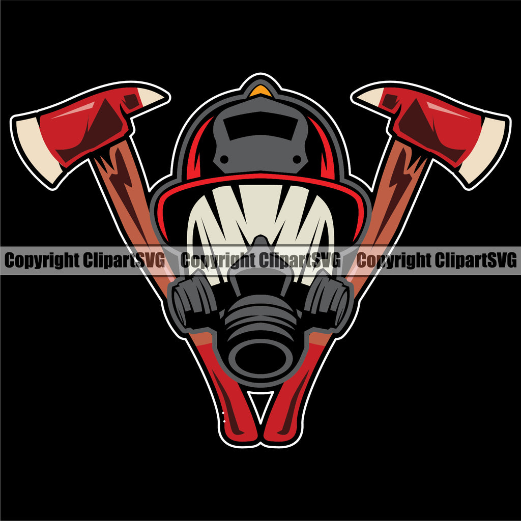 Firefighting Firefighter Fire Red Axe Black Background Fighting Fireman Rescue Equipment Helmet Safety Danger Protection Department Hero Work Firemen Occupation Gear Flame Fighter Emergency Art Logo Clipart SVG