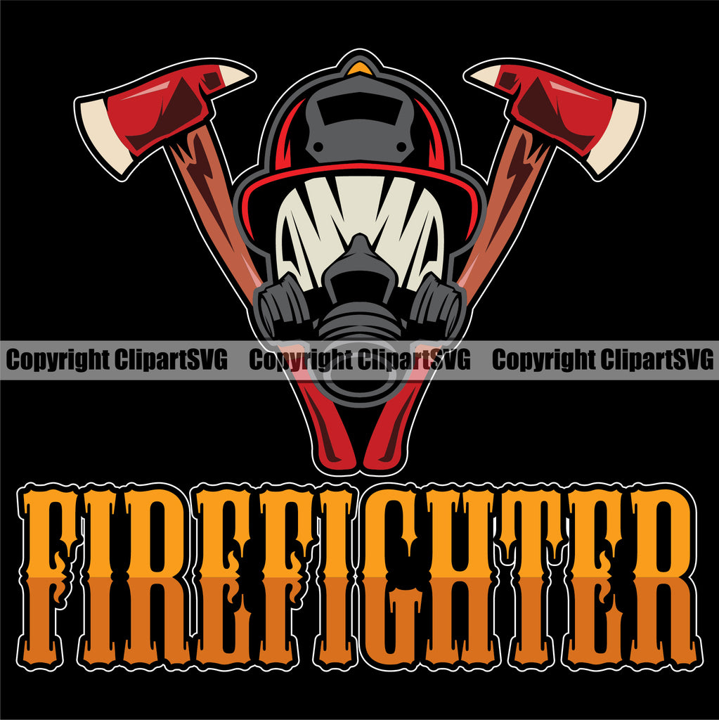 Firefighting Firefighter Fire Fighting Color Black Background Design Element Fireman Rescue Equipment Helmet Safety Danger Protection Department Hero Work Firemen Occupation Gear Flame Fighter Emergency Art Logo Clipart SVG