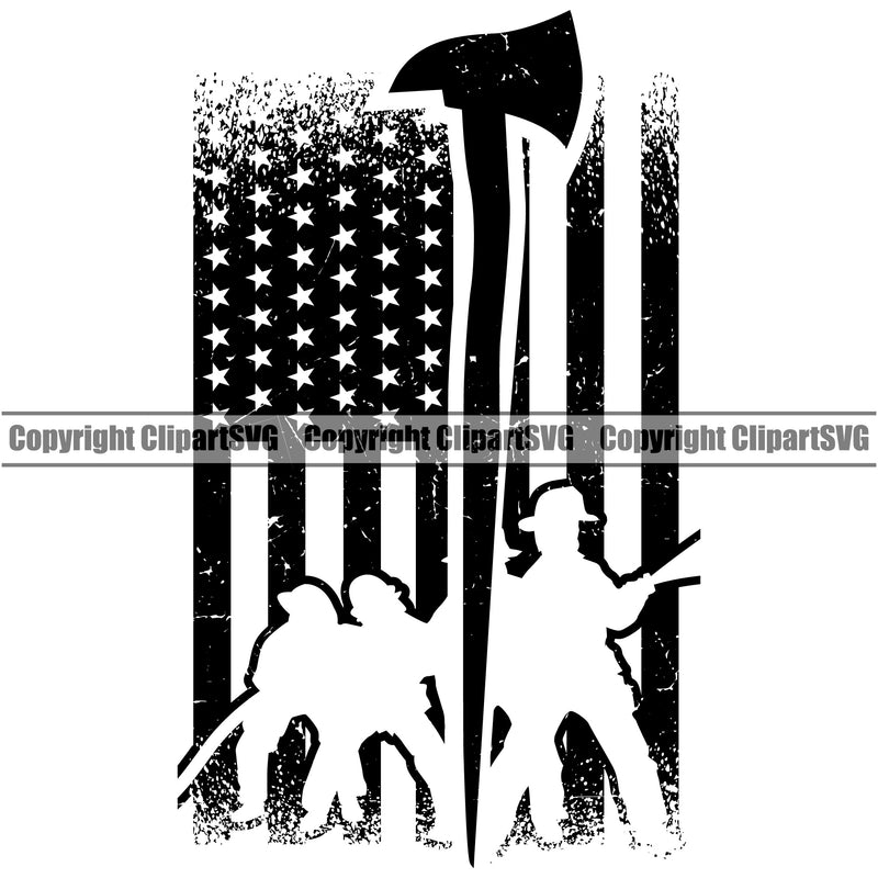 Firefighting Firefighter Fire Fireman United States America American Flag Design Element Rescue Equipment Helmet Safety Danger Protection Department Hero Work Firemen Occupation Gear Flame Fighter Emergency Art Logo Clipart SVG