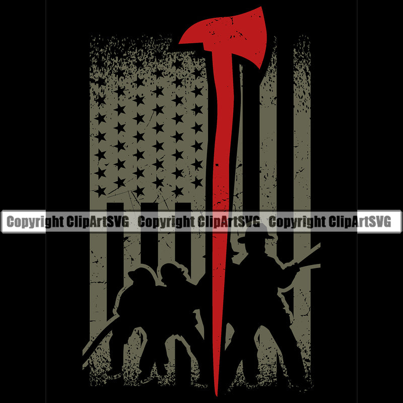 Firefighting Firefighter Fire Fighting Fireman United States America American Flag Color Design Element Rescue Equipment Helmet Safety Danger Protection Department Hero Work Firemen Occupation Gear Flame Fighter Emergency Art Logo Clipart SVG