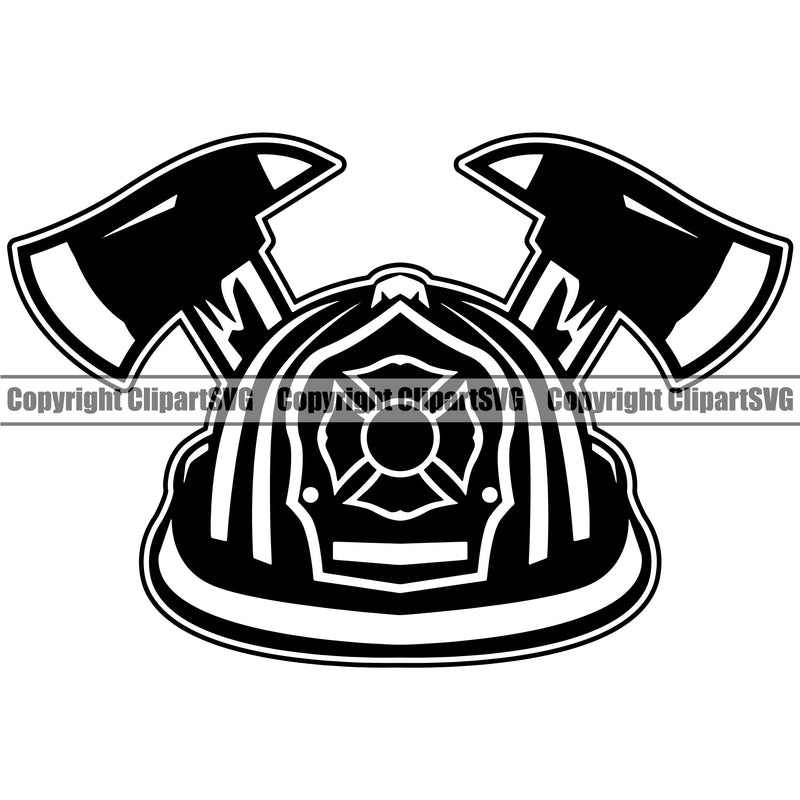 Firefighting Firefighter Axe And Helmet Design Element Danger Protection Department Hero Work Firemen Occupation Fighting Fireman Rescue Equipment Safety Flame Fighter Emergency Art Logo Clipart SVG