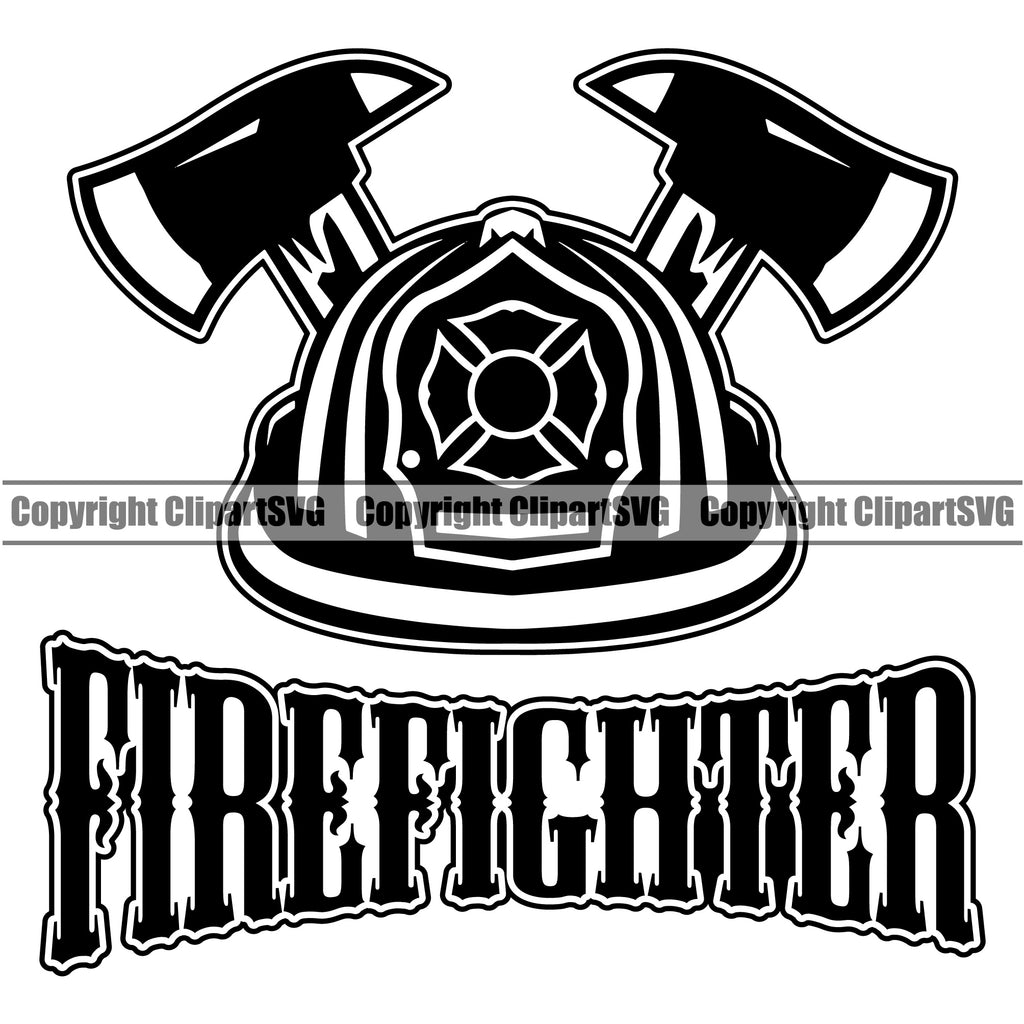 Firefighting Helmet And Axe Wit Firefighter Text Design Element Quote ...