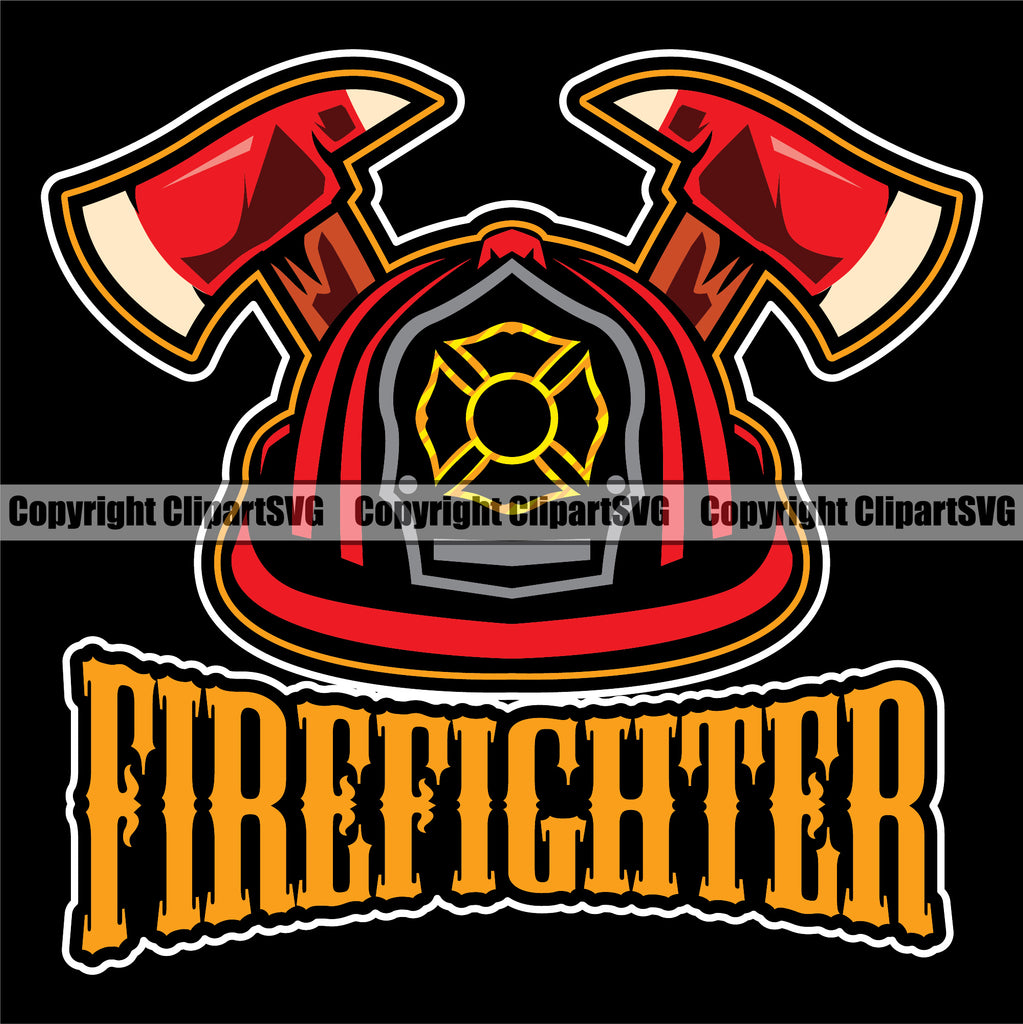 Firefighting Helmet And Axe With Firefighter Quote Black Background Design Element Fire Fighting Fireman Rescue Equipment Helmet Safety Danger Protection Department Hero Work Firemen Occupation Gear Flame Fighter Emergency Art Logo Clipart SVG