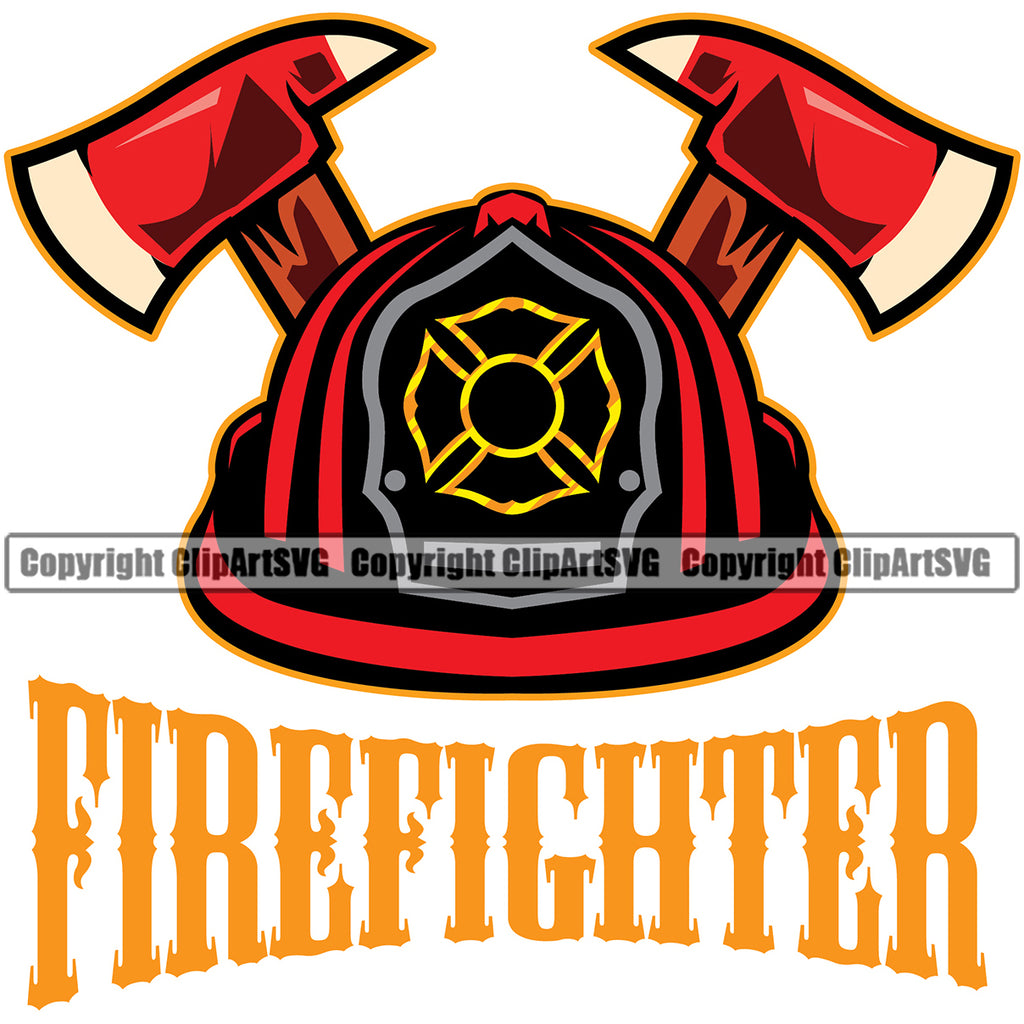Firefighting Axe And Helmet With Firefighter Quote Design Element White Color Fire Fighting Fireman Rescue Equipment Helmet Safety Danger Protection Department Hero Work Firemen Occupation Gear Flame Fighter Emergency Art Logo Clipart SVG