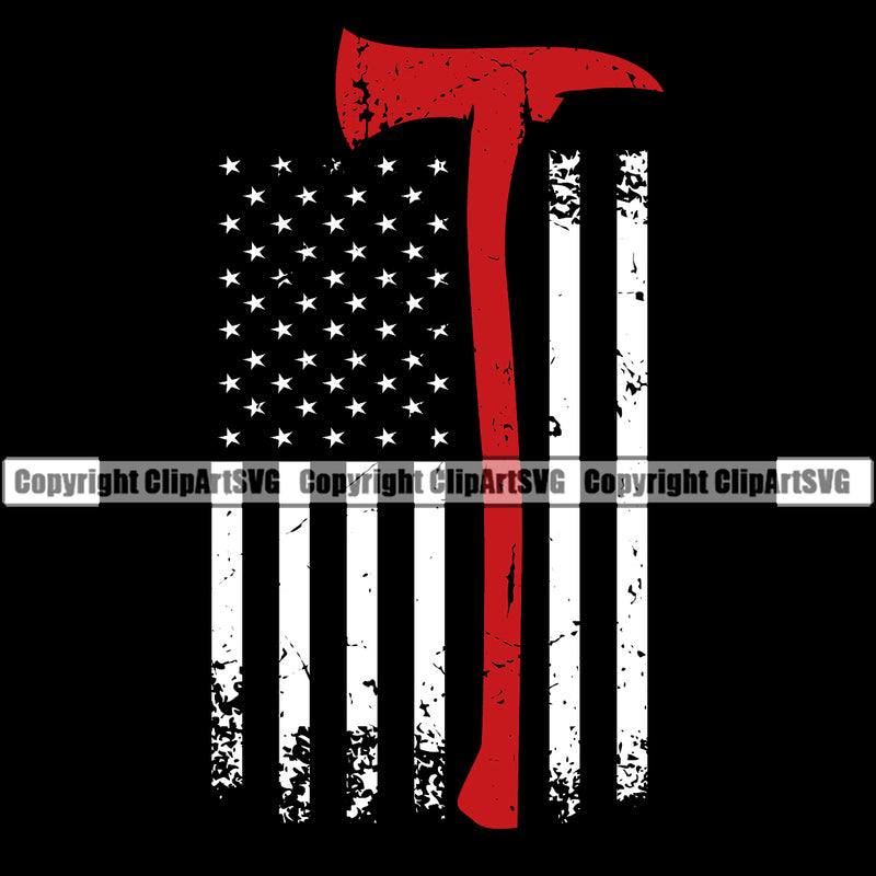 Firefighting Firefighter Fire United States America American USA Flag Under Axe Color Design Fireman Rescue Equipment Helmet Safety Danger Protection Department Hero Work Firemen Occupation Gear Flame Fighter Emergency Art Logo Clipart SVG