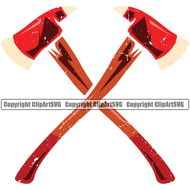 Firefighting Firefighter Fire Fighting Axes Red Color Design Element Fireman Rescue Equipment Helmet Safety Danger Protection Department Hero Work Firemen Occupation Gear Flame Fighter Emergency Art Logo Clipart SVG