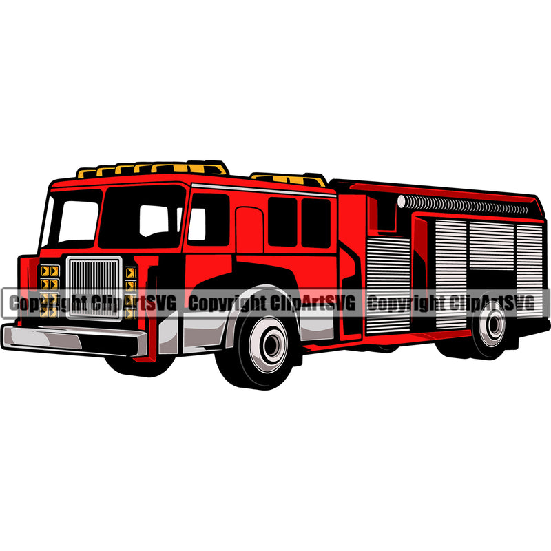 Firefighting Firefighter Fire Fighting Truck Red Color Design Element Fireman Rescue Equipment Helmet Safety Danger Protection Department Hero Work Firemen Occupation Gear Flame Fighter Emergency Art Logo Clipart SVG