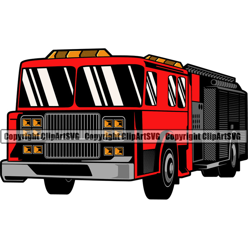 Firefighting Firefighter Fire Fighting Truck Design Element Fireman Firemen Occupation Gear Flame Fighter Emergency Art Logo Rescue Equipment Helmet Safety Danger Protection Department Hero Work Clipart SVG