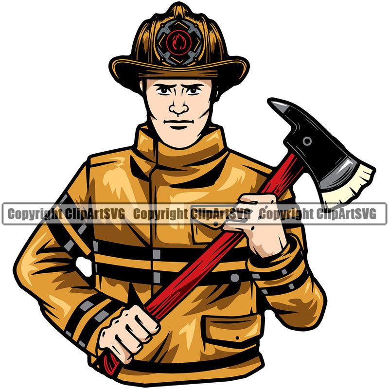 Firefighting Firefighter Fire Fighting Fireman Yellow Color Design Element Rescue Equipment Helmet Safety Danger Protection Department Hero Work Firemen Occupation Gear Flame Fighter Emergency Art Logo Clipart SVG