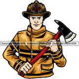 Firefighting Firefighter Fire Fighting Fireman Yellow Color Design Element Rescue Equipment Helmet Safety Danger Protection Department Hero Work Firemen Occupation Gear Flame Fighter Emergency Art Logo Clipart SVG