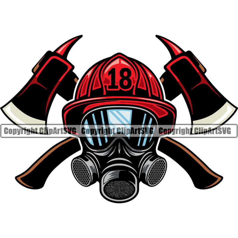 Firefighting Firefighter Helmet Axes Design Element Color Fire Fireman Rescue Equipment Safety Protection Department Hero Work Firemen Occupation Gear Flame Fighter Emergency Art Logo Clipart SVG