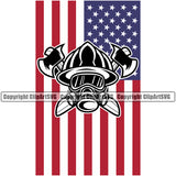 Firefighting United States America American USA Flag Black Helmet Red Color Gear Flame Fighter Art Fire Fighting Fireman Rescue Equipment Helmet Safety Danger Protection Department Hero Work Firemen Occupation Logo Clipart SVG