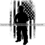 Firefighting Firefighter Fire Fighting Fireman United States America American USA Flag Design Element Black Color Rescue Equipment Helmet Safety Danger Protection Department Hero Work Firemen Occupation Gear Flame Fighter Emergency Art Logo Clipart SVG