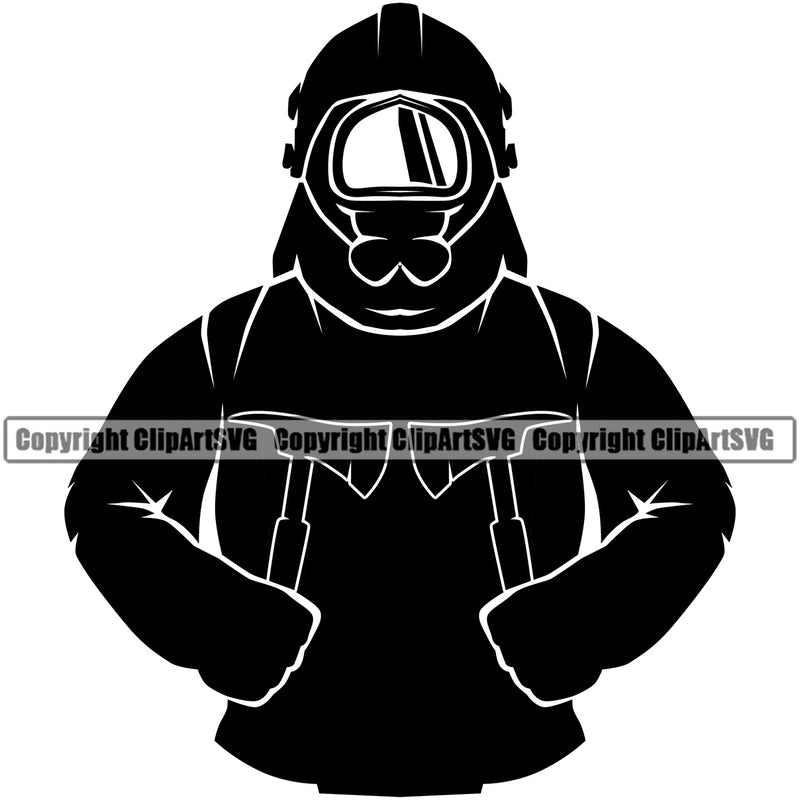Firefighting Firefighter Fireman Silhouetted Black Color Design Element Rescue Equipment Helmet Safety Danger Protection Department Hero Work Firemen Occupation Gear Flame Fighter Emergency Art Design Logo Clipart SVG