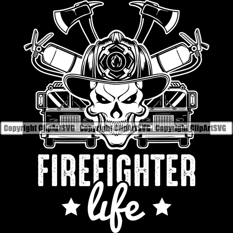 Firefighting Firefighter Life Skull Black Background Text Design Element Fireman Gear Flame Fighter Emergency Rescue Equipment Helmet Safety Danger Protection Department Hero Work Firemen Occupation Design Logo Clipart SVG
