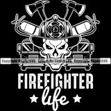 Firefighting Firefighter Life Skull Black Background Text Design Element Fireman Gear Flame Fighter Emergency Rescue Equipment Helmet Safety Danger Protection Department Hero Work Firemen Occupation Design Logo Clipart SVG