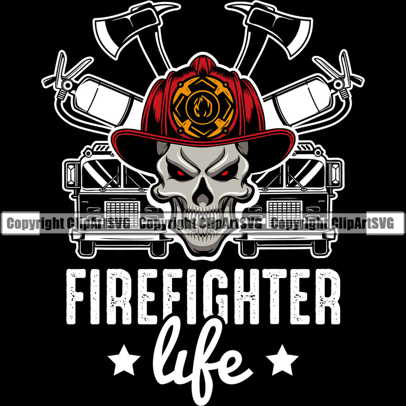 Firefighting Firefighter Fire Fighting Skull Text Truck Axes Design Element Protection Department Hero Work Firemen Occupation Gear Flame Fireman Rescue Equipment Helmet Safety Danger Emergency Art Logo Clipart SVG