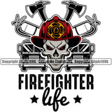Firefighting Firefighter Skull Color Head Truck Axes Design Element Fighting Rescue Safety Danger Protection Department Hero Work Firemen Occupation Gear Flame Fighter Emergency Art Logo Clipart SVG