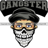 Gangster Crime Criminal Mafia Illustration Vintage Mob Boss Isolated Gangster Mascot Color Skeleton Skull Scarf Bandanna Mask White Background Design Element Character Horror Criminal Logo Clipart SVG