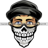 Gangster Crime Criminal Mafia Illustration Vintage Mob Boss Gangster Color Head Skeleton Skull Scarf Bandanna Mask White Background Design Element Isolated Character Horror Criminal Logo Clipart SVG