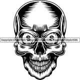 Gangster Crime Criminal Mafia Illustration Vintage Mob Boss Skull Skeleton Head Cash Money Bag Eyes Coin Sign Eyes Isolated Character Horror Criminal Logo Clipart SVG