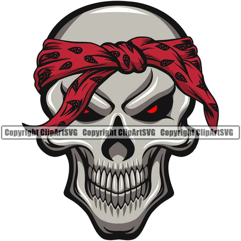Gangster Crime Criminal Mafia Illustration Vintage Mob Boss Skull Skeleton Paisley Bandanna Color Head Red Eyes Flag Design Element Isolated Character Horror Criminal Logo Clipart SVG