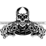 Gangster Crime Criminal Mafia Illustration Vintage Mob Boss Isolated Gangster Skeleton Skull Holding Guns White Background Design Element Character Horror Criminal Logo Clipart SVG