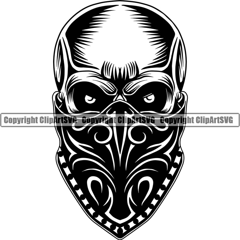 Gangster Crime Criminal Mafia Illustration Vintage Mob Boss Skull Skeleton Wearing Black Color Mask Bandanna White Background Design Element Isolated Character Horror Criminal Logo Clipart SVG