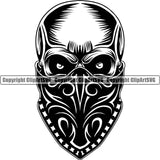 Gangster Crime Criminal Mafia Illustration Vintage Mob Boss Skull Skeleton Wearing Black Color Mask Bandanna White Background Design Element Isolated Character Horror Criminal Logo Clipart SVG