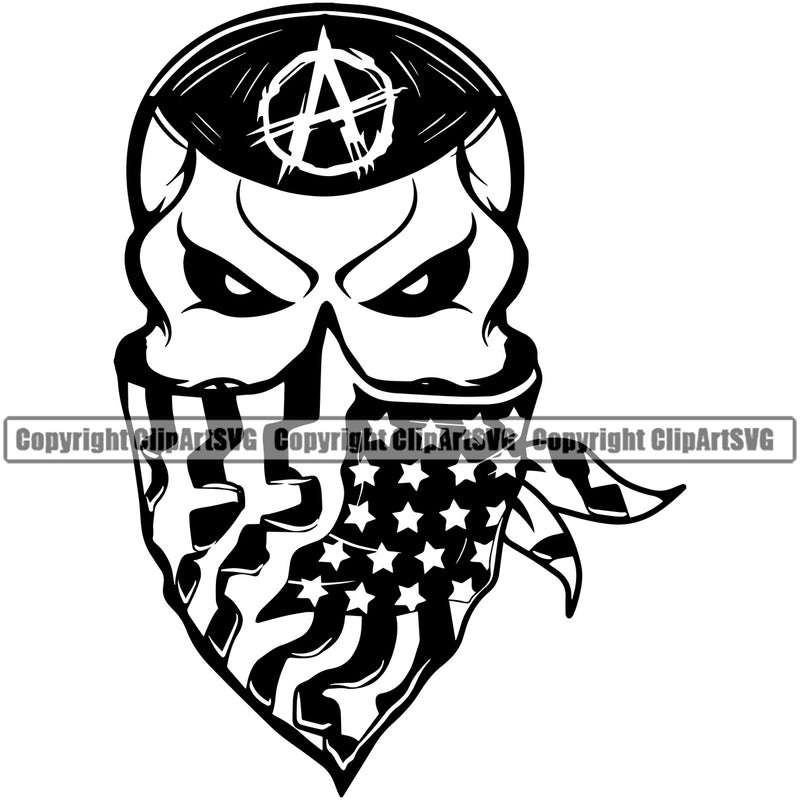 Gangster USA Flag Bandanna Scarf Mask Crime Criminal Mafia Illustration Vintage Mob Boss Isolated Skull Skeleton Head Wearing Hat And Mask Vector Design Element Character Horror Criminal Logo Clipart SVG