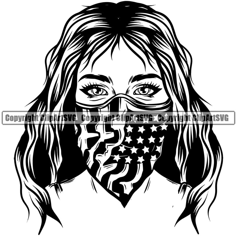 Gangster Crime Criminal Mafia Illustration Vintage Mob Boss Gangster Woman Bandana Tattoo Face Mask Design Element Isolated Character Horror Criminal Logo Clipart SVG