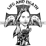 Gangster Crime Criminal Mafia Illustration Vintage Mob Boss Isolated Life And Death Cross Woman Girls Design Element Character Horror Criminal Logo Clipart SVG