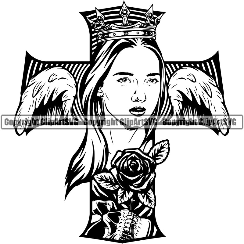 Gangster Crime Criminal Mafia Illustration Vintage Mob Woman Under Cross And Girl White Background Design Element Boss Isolated Character Horror Criminal Logo Clipart SVG