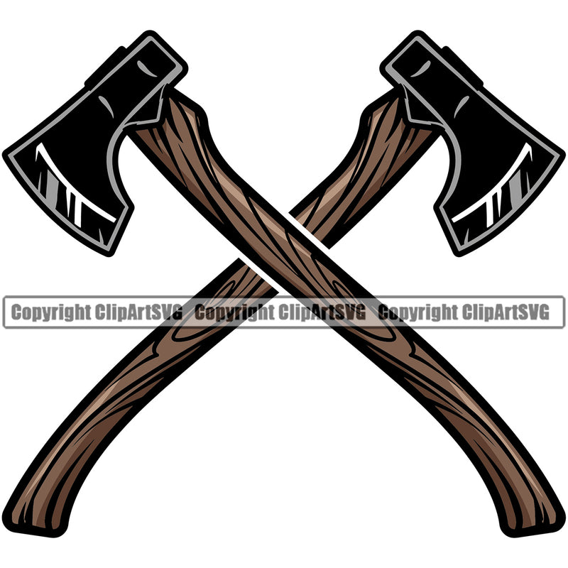 Lumberjack Crossed Color Axe Design Element White Background Woodcutter Man Cartoon Character Wood Working Axe Forest Tree Logger Job Lumber Industry Log Mascot Art Logo Clipart SVG