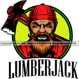 Lumberjack Color Quote Woodcutter Man Axe And Circle Logo Design Element Angry Face Cartoon Character Wood Working Axe Forest Tree Logger Job Lumber Industry Log Mascot Art Logo Clipart SVG