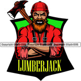 Lumberjack Yellow Color Quote Woodcutter Man Angry Face Cartoon Character Axe Design Element White Background Wood Working Axe Forest Tree Logger Job Lumber Industry Log Mascot Art Logo Clipart SVG