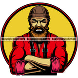 Lumberjack Woodcutter Man Cartoon Character Yellow Color Circle Logo Design Element White Background Wood Working Axe Forest Tree Logger Job Lumber Industry Log Mascot Art Logo Clipart SVG