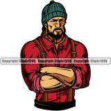 Lumberjack man Standing Power Fun Man Body Design element Woodcutter Man Cartoon Character Wood Working Axe Forest Tree Logger Job Lumber Industry Log Mascot Art Logo Clipart SVG