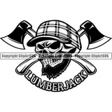 Lumberjack Color Quote Skull Skeleton Wearing Hat Woodcutter Man Crossed Axe Vector Design Element Black And White BW Cartoon Character Wood Working Axe Forest Tree Logger Job Lumber Industry Log Mascot Art Design Logo